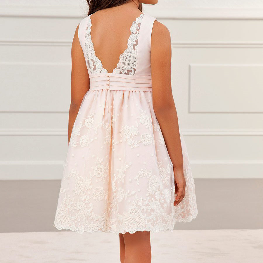 Crystal Hibiscus Embroidered Tulle Cocktail Dress