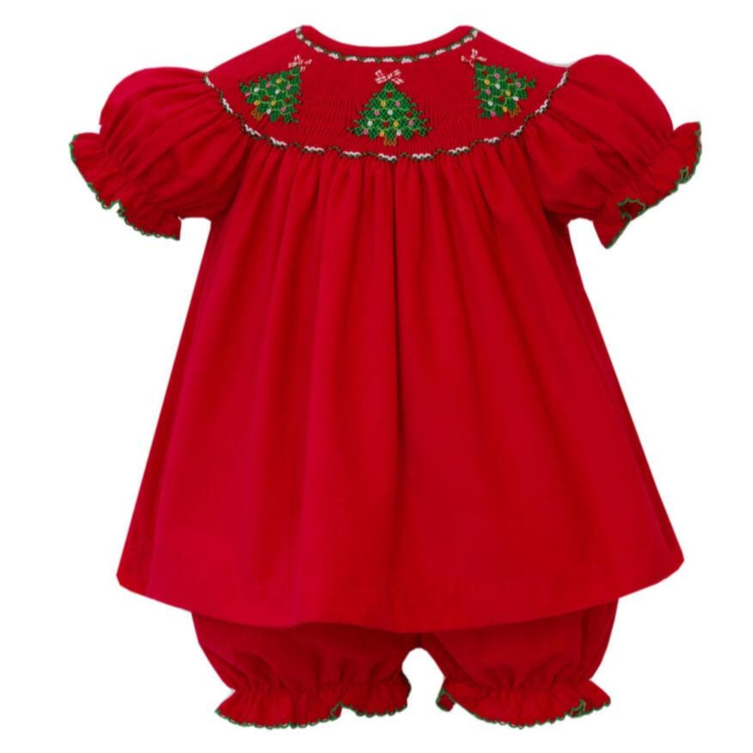 Red Corduroy Christmas Tree Bishop Bloomer Set