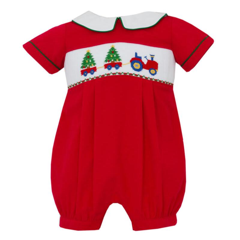 Red Corduroy Christmas Tree Short Romper