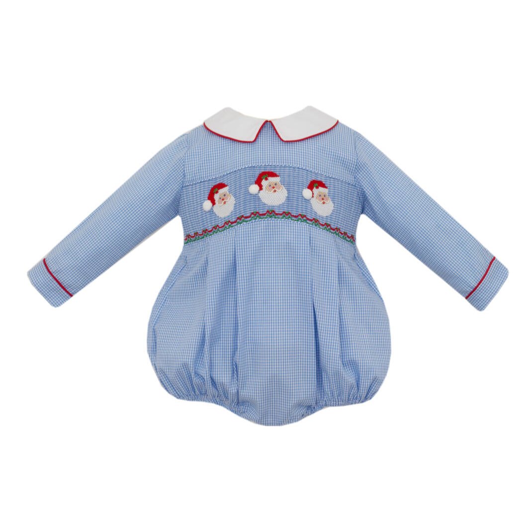 Blue Gingham Santa Long Sleeve Bubble