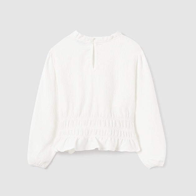 Girls Off White Gathered Blouse