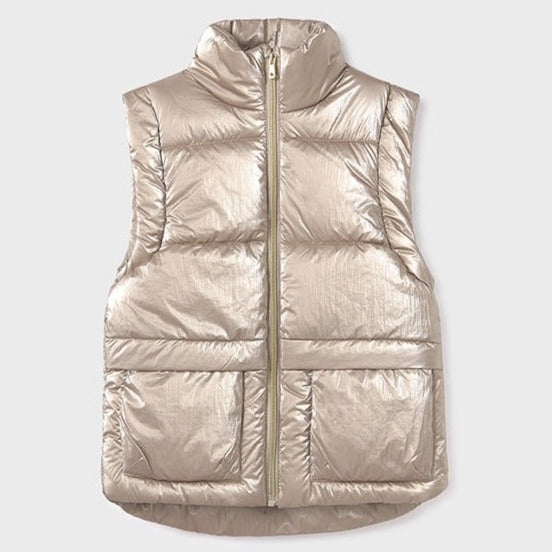 Girls Metallic Padded Vest - Sepia