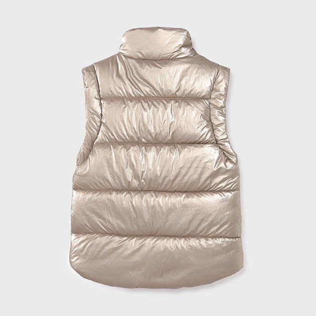 Girls Metallic Padded Vest - Sepia