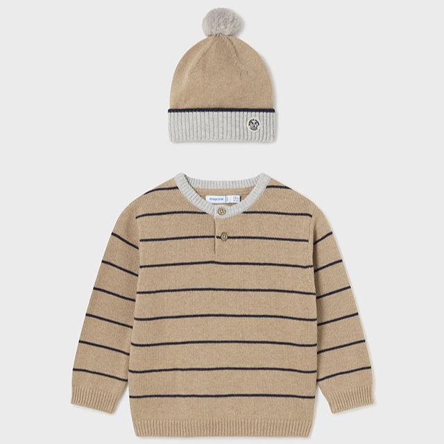 Sand Striped Sweater with Hat