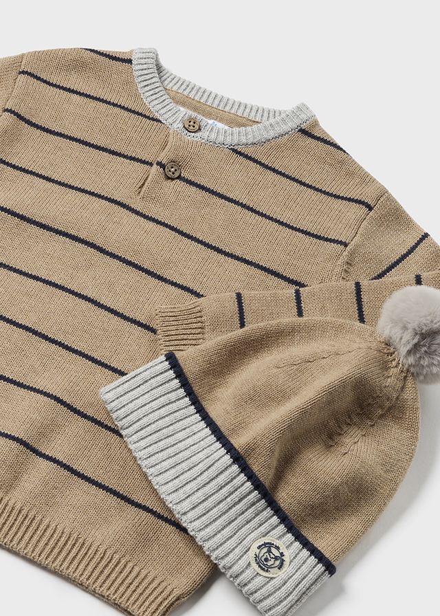 Sand Striped Sweater with Hat