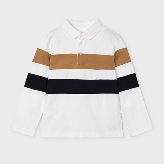 Cream Long Sleeve Stripe Polo