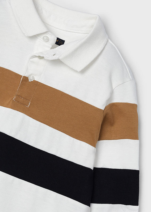 Cream Long Sleeve Stripe Polo