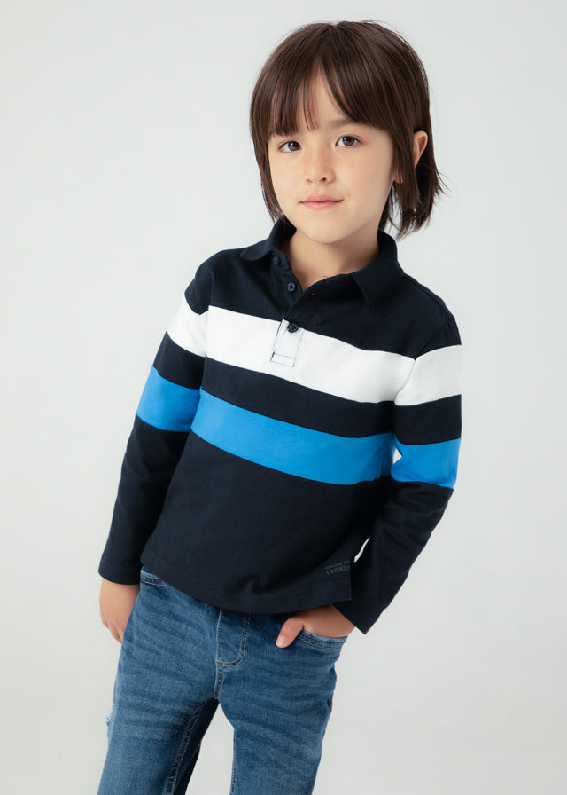 Blue-Black Long Sleeve Stripe Polo