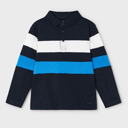 Blue-Black Long Sleeve Stripe Polo