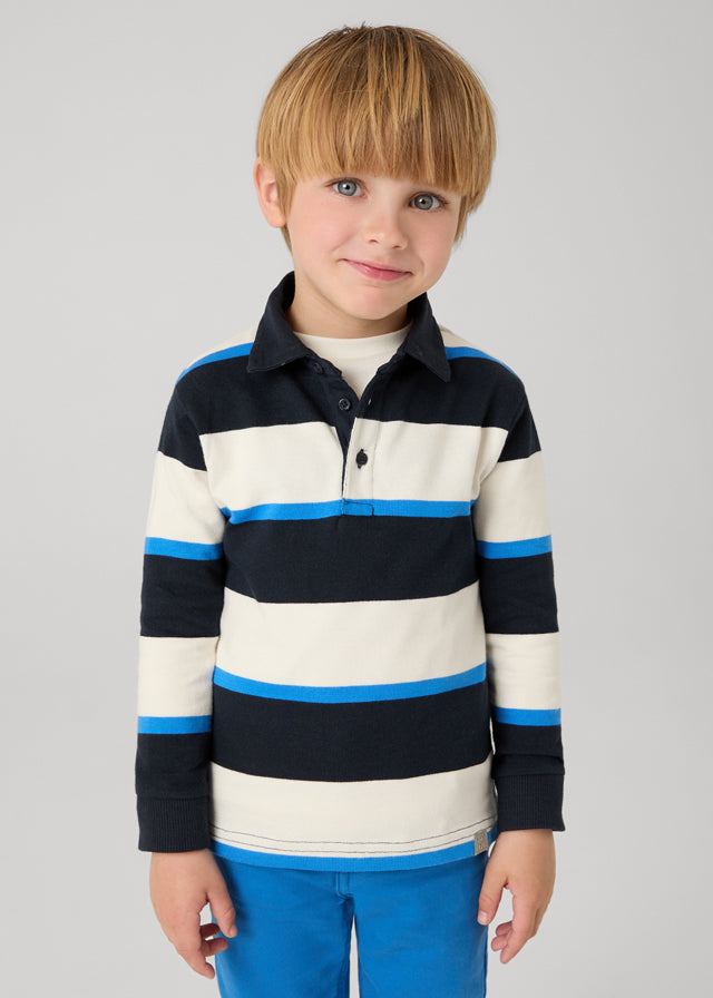 Blue & Black Long Sleeve Stripe Polo