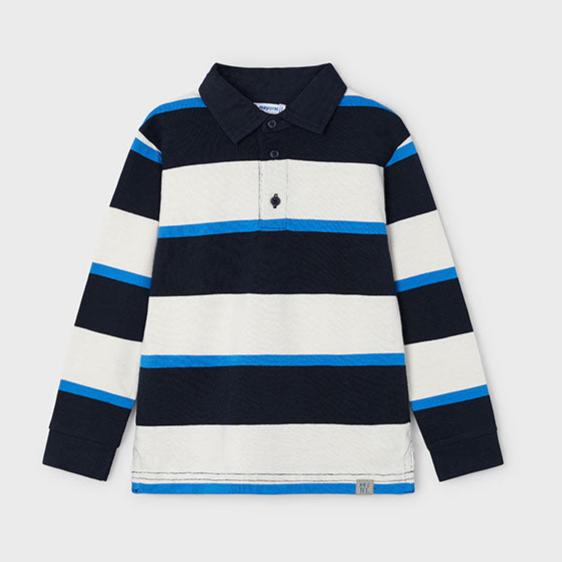 Blue & Black Long Sleeve Stripe Polo