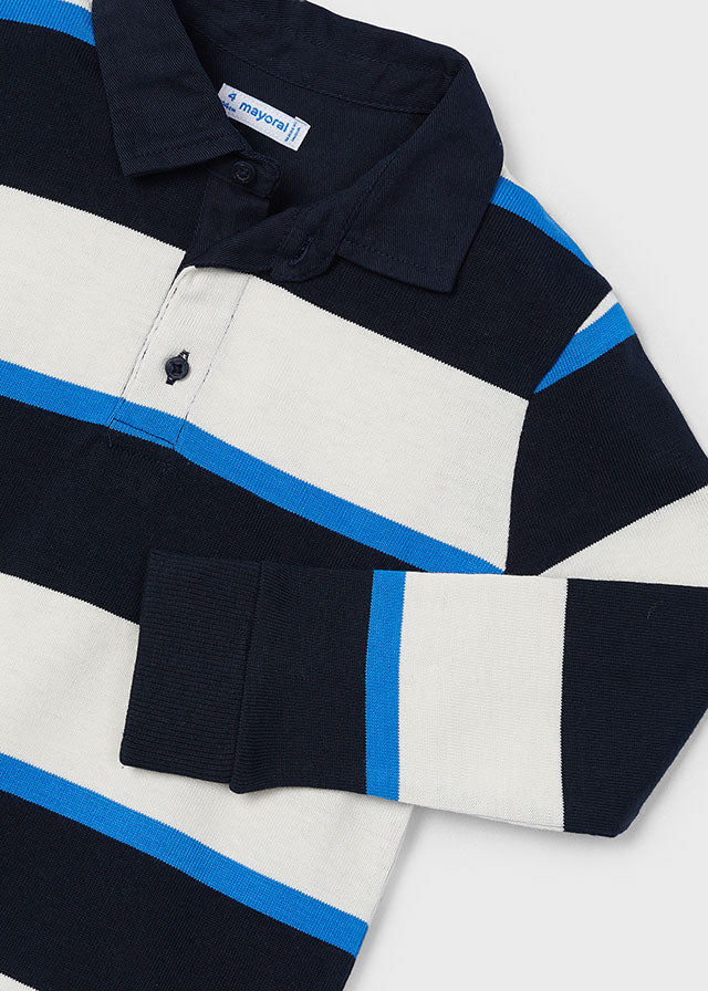 Blue & Black Long Sleeve Stripe Polo