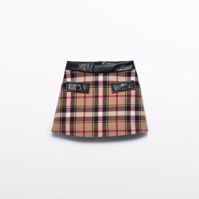 Camel Plaid Skirt