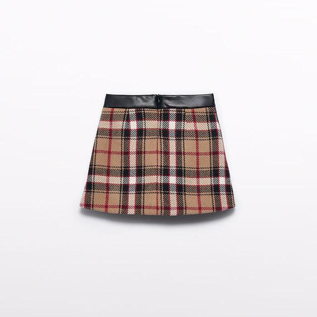 Camel Plaid Skirt