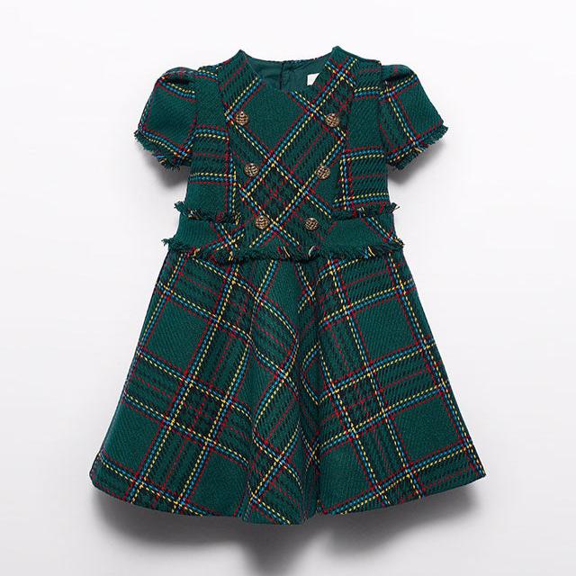 Bottle Green Embossed Plaid Dress