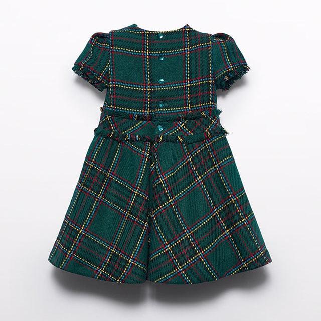 Bottle Green Embossed Plaid Dress