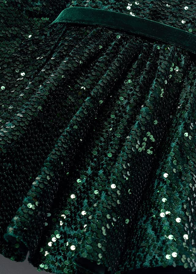 Bottle Green Sequin Velour Dress