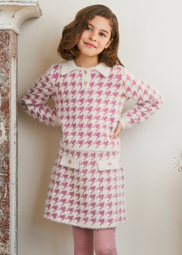 Redcurrant Houndstooth Knit Skirt Set