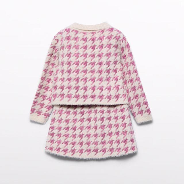 Redcurrant Houndstooth Knit Skirt Set