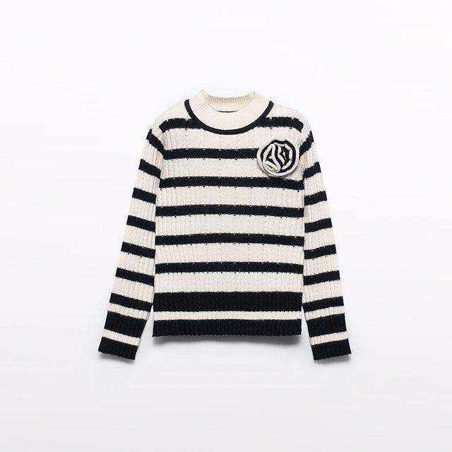 Black Knit Striped Turtleneck