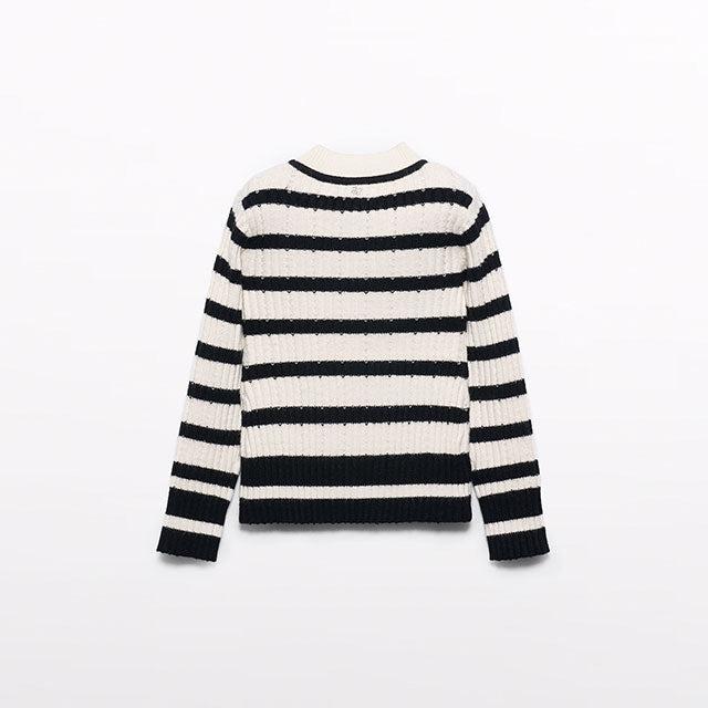 Black Knit Striped Turtleneck