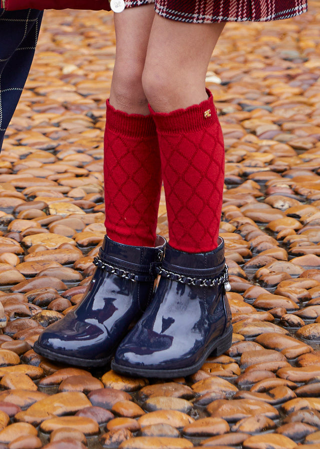 Red Jacquard Knee High Socks