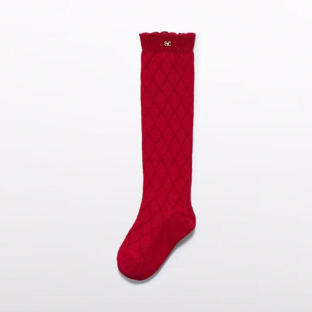 Red Jacquard Knee High Socks