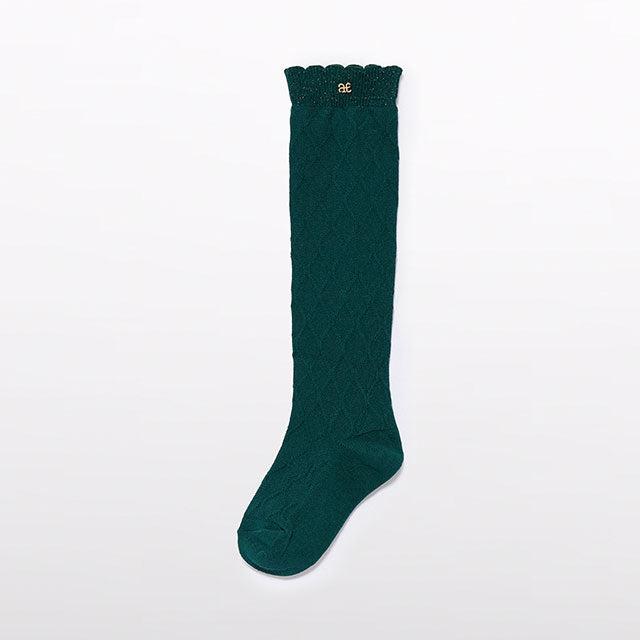 Bottle Green Jacquard Knee High Socks