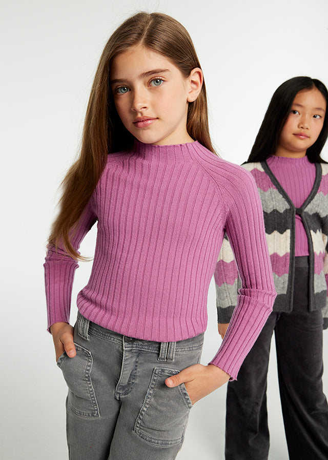 Mauve Mock Neck Ribbed Sweater