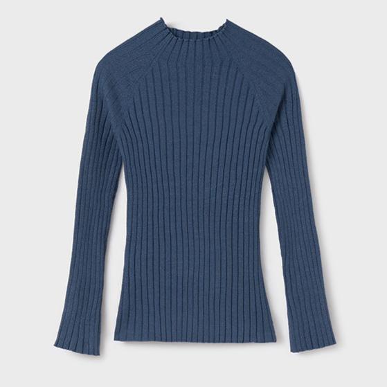 Blue Heather Mock Neck Ribbed Sweater