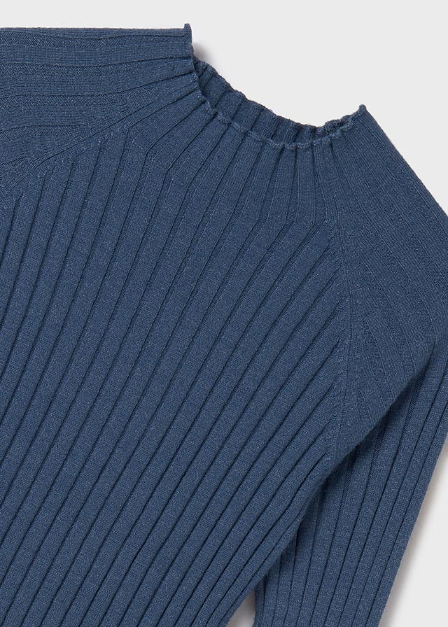 Blue Heather Mock Neck Ribbed Sweater