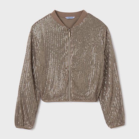 Mocha Sequin Bomber Jacket