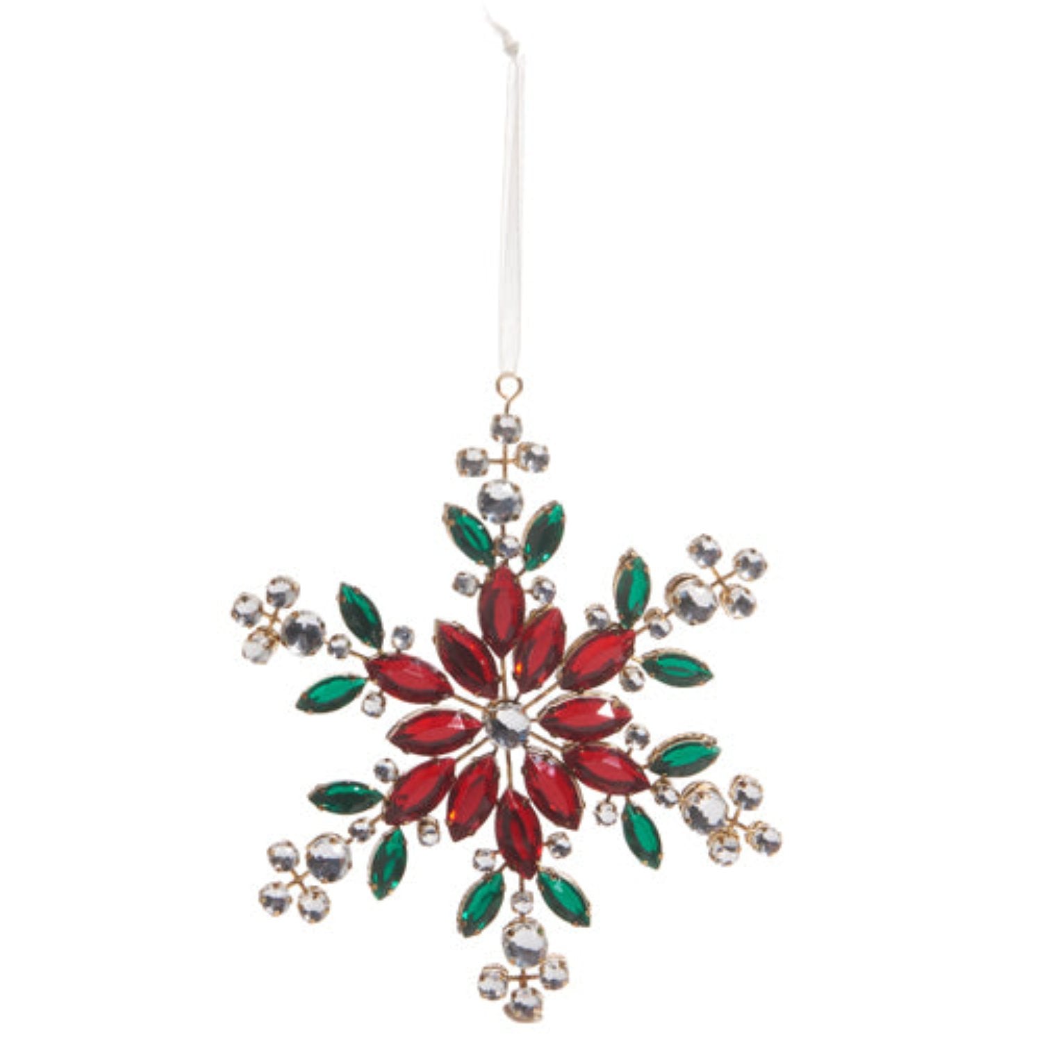 6" Red & Green Jeweled Snowflake Ornament