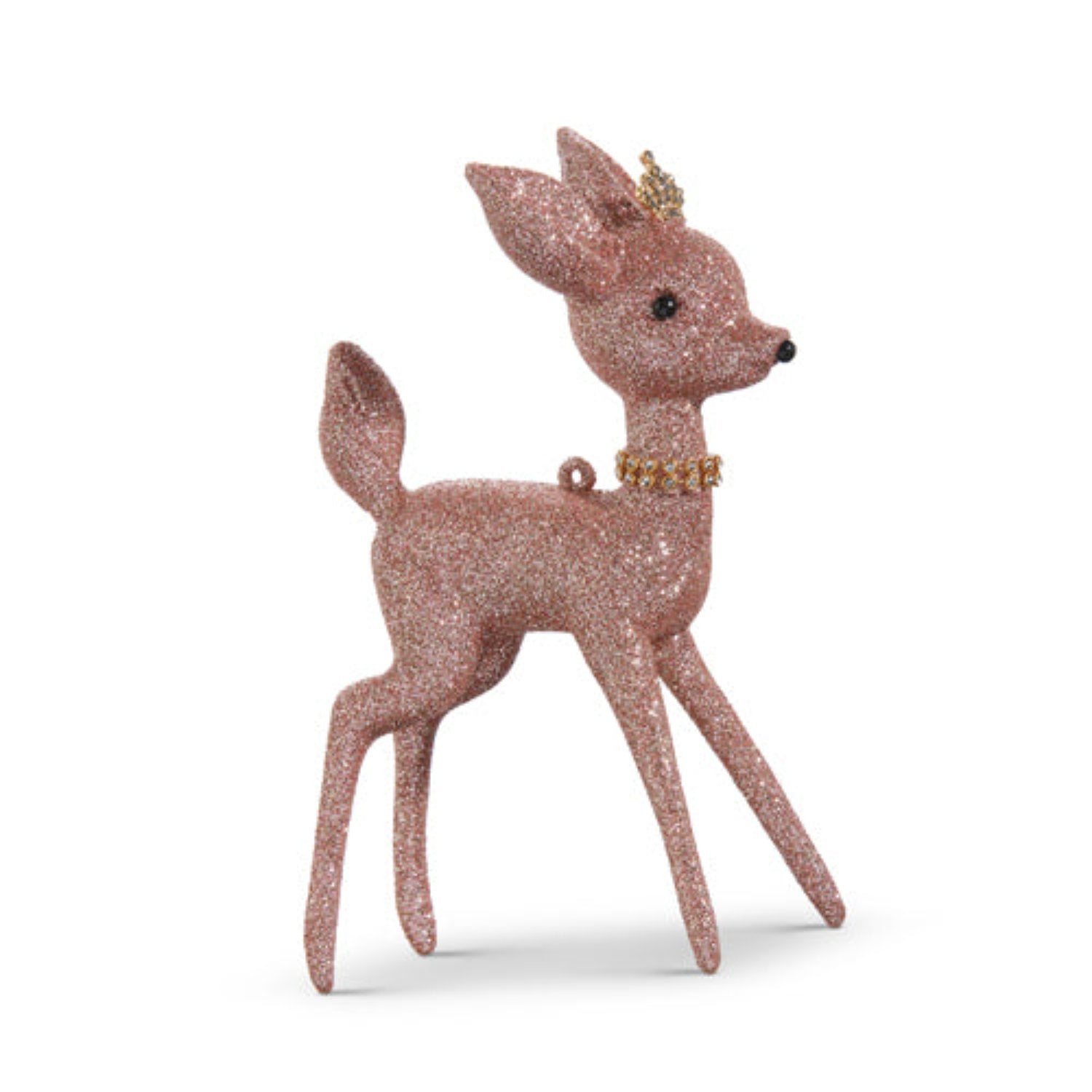 6.5" Glittered Pink Deer Ornament