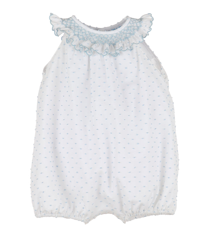 Blue Swiss Dot Smocked Bubble