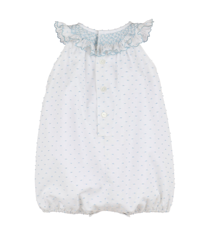 Blue Swiss Dot Smocked Bubble