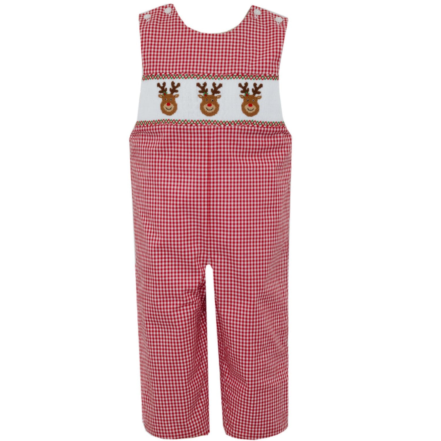 Reindeer Face Red Gingham Boys Long John John