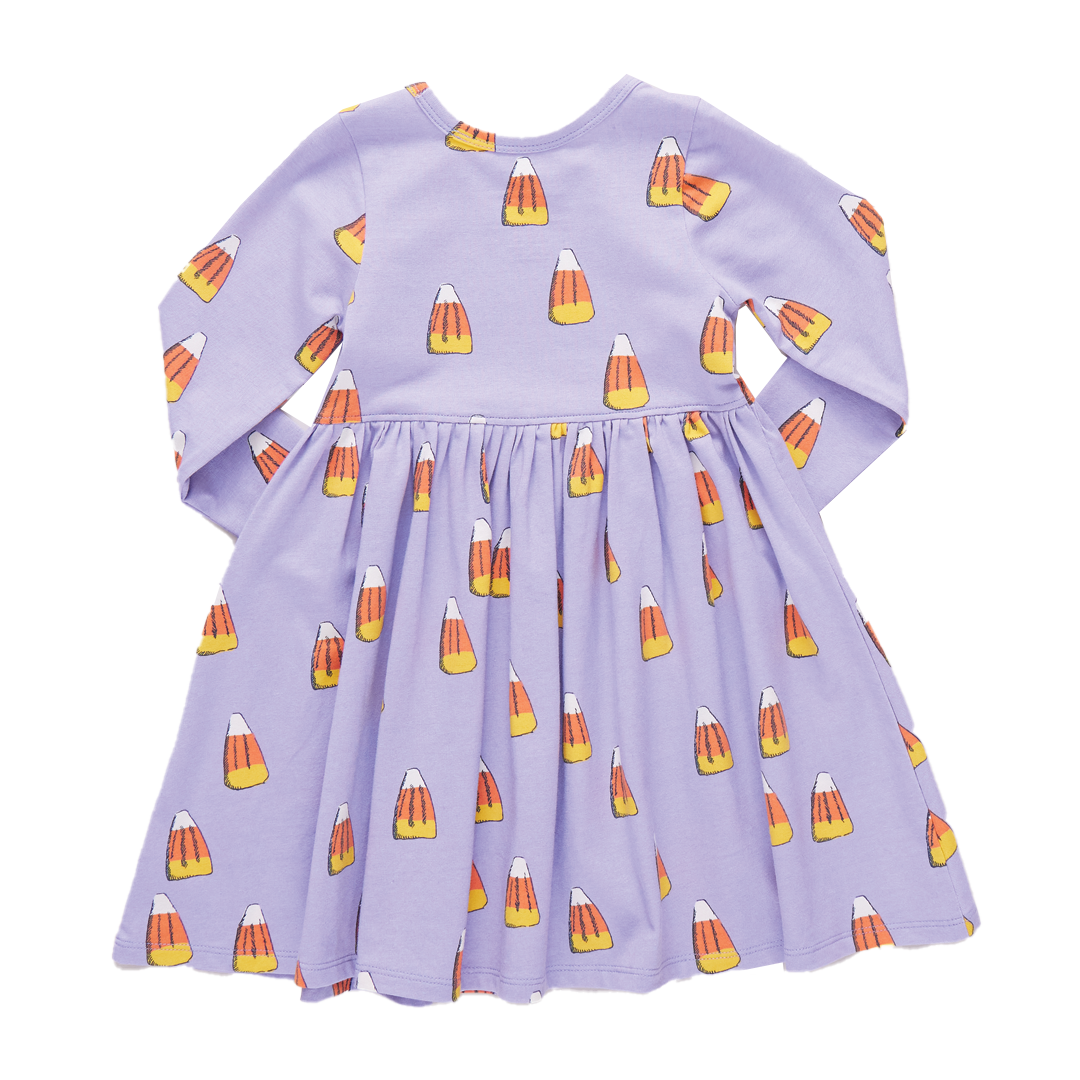 Girls Organic Long Sleeve Steph Dress - Lavender Candy Corn