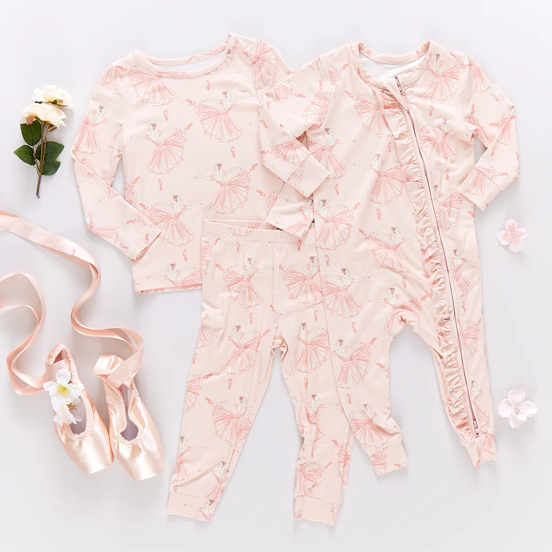 Baby Girls Ruffle Bamboo Romper - Pink Ballerinas