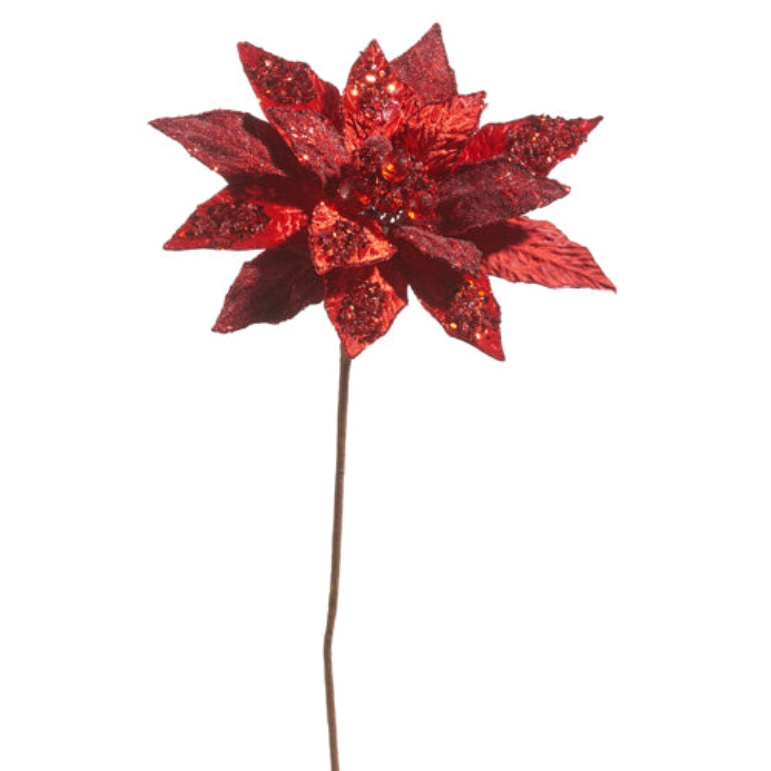 18" Glittered Red Poinsettia Pick