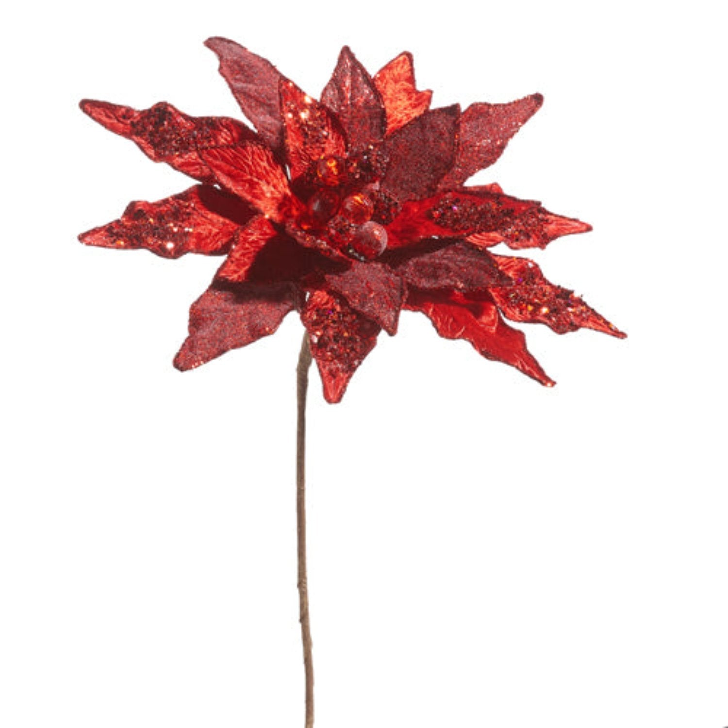 19" Red Beaded Poinsettia Pick