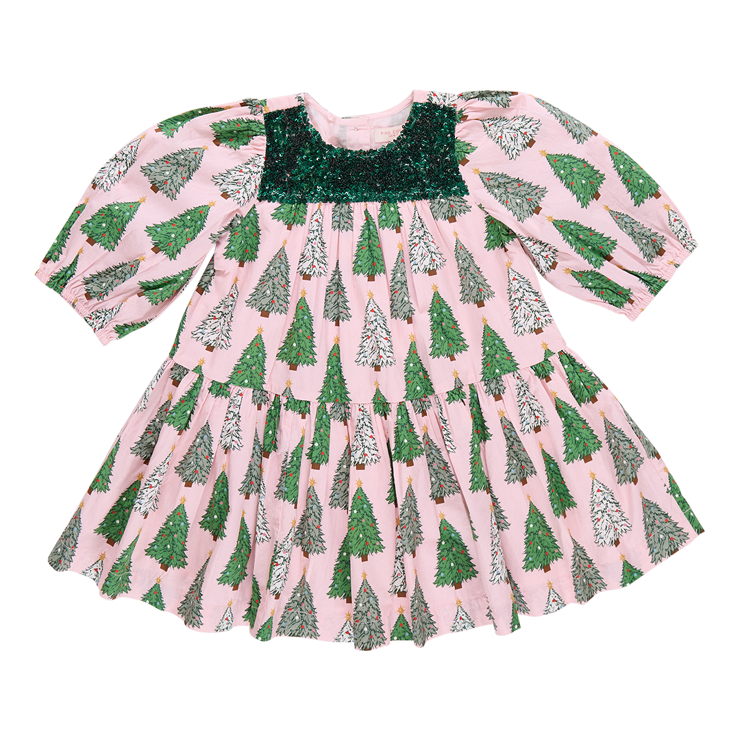 Girls Fiona Dress - Pink Trees