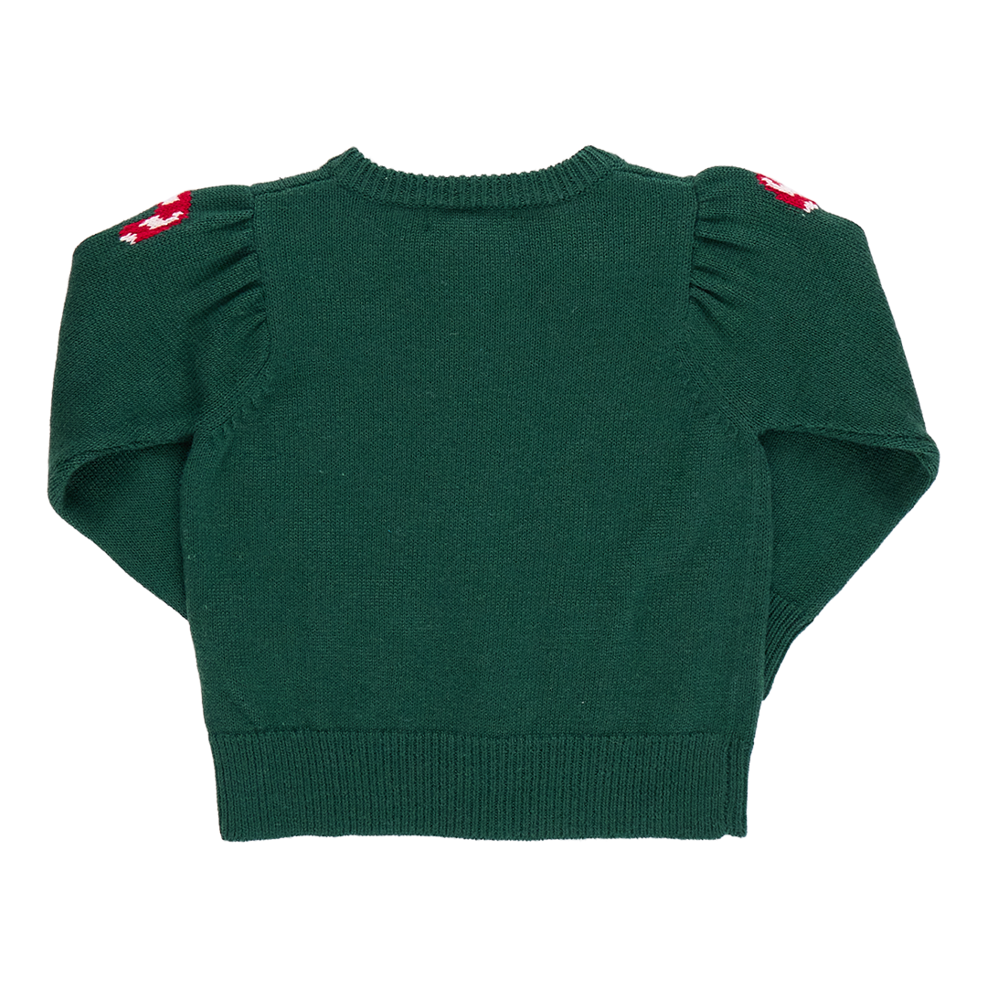 Girls Constance Sweater - Green Candy Cane Bows