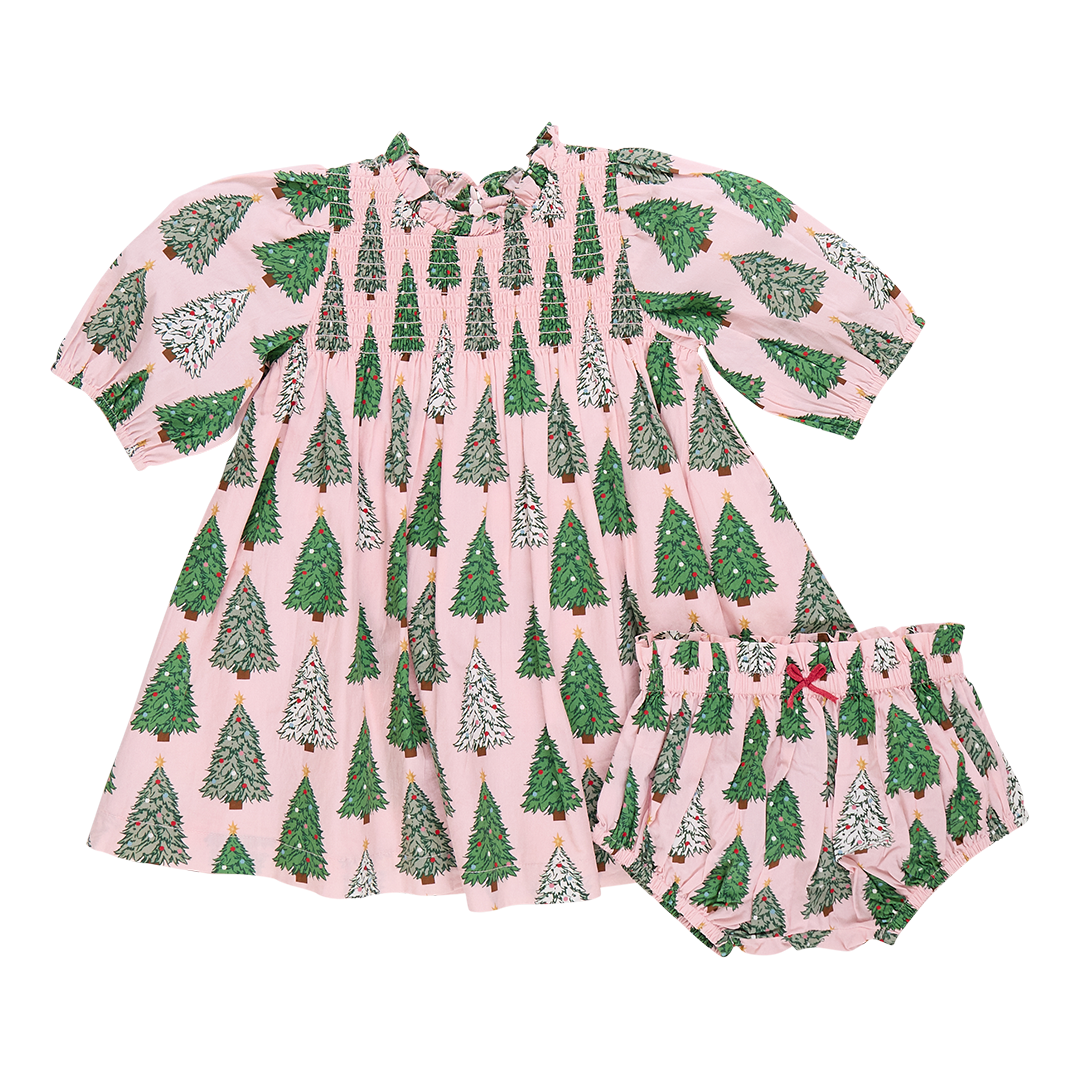 Baby Girls Stevie Puff Sleeve Dress Set - Pink Trees