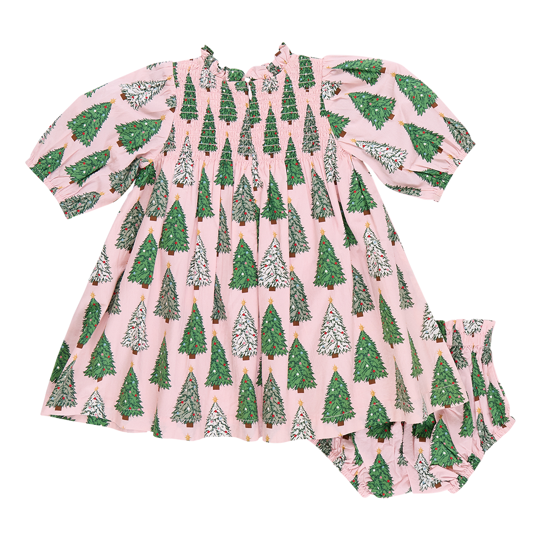 Baby Girls Stevie Puff Sleeve Dress Set - Pink Trees