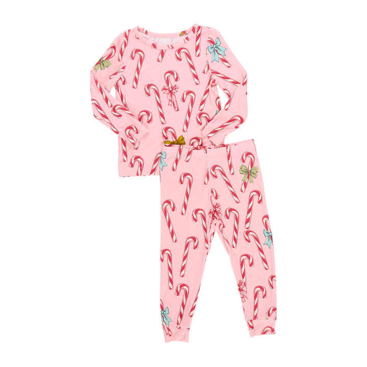 Kids Bamboo PJ Set - Pink Candy Cane Lane