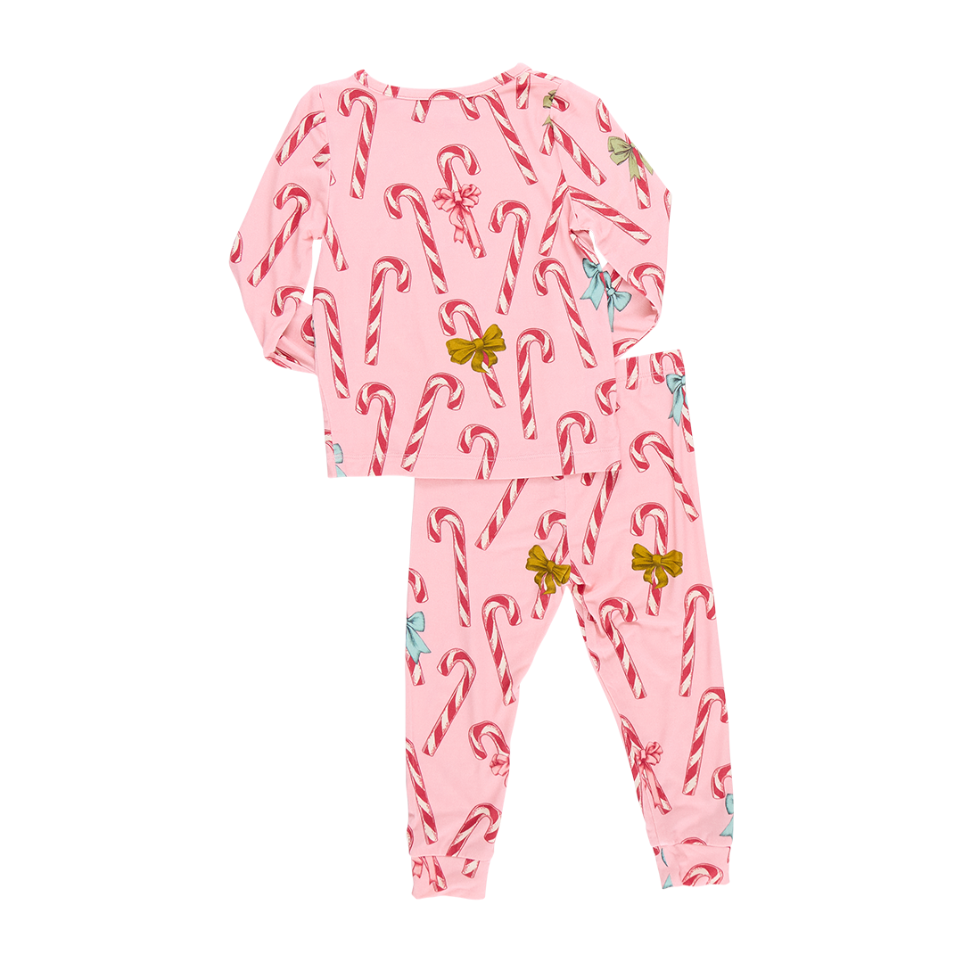 Kids Bamboo PJ Set - Pink Candy Cane Lane