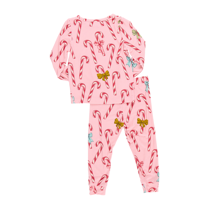 Kids Bamboo PJ Set - Pink Candy Cane Lane