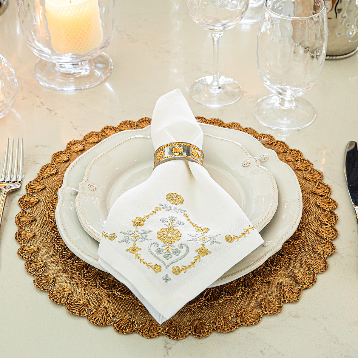 Heidi Embroidered Napkin- Gold/Silver