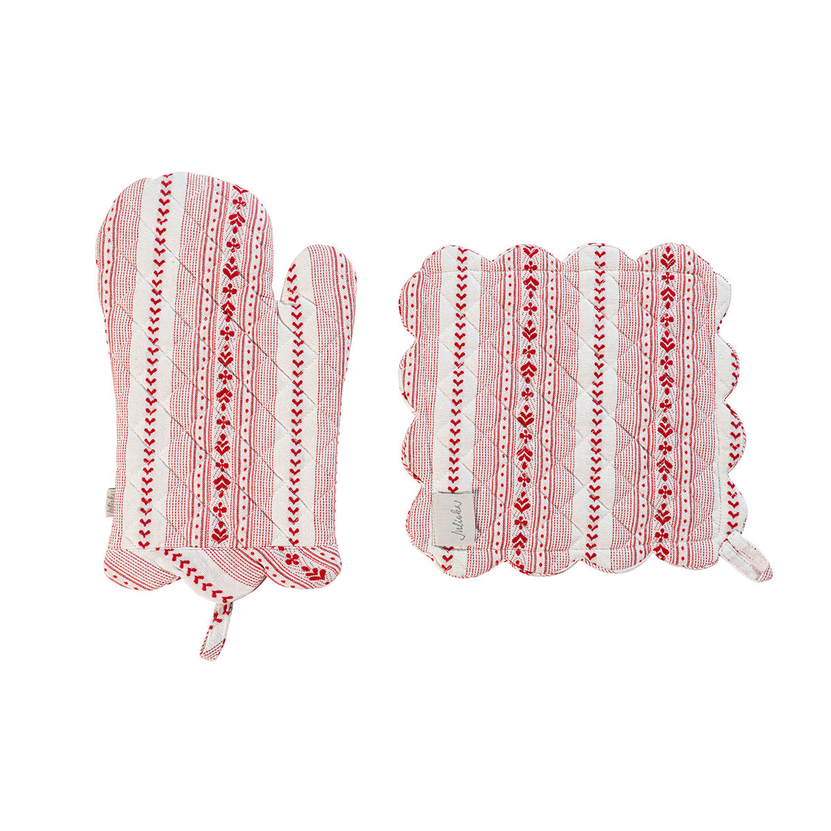 Villa Stripe Oven Mitt and Pot Holder - Red